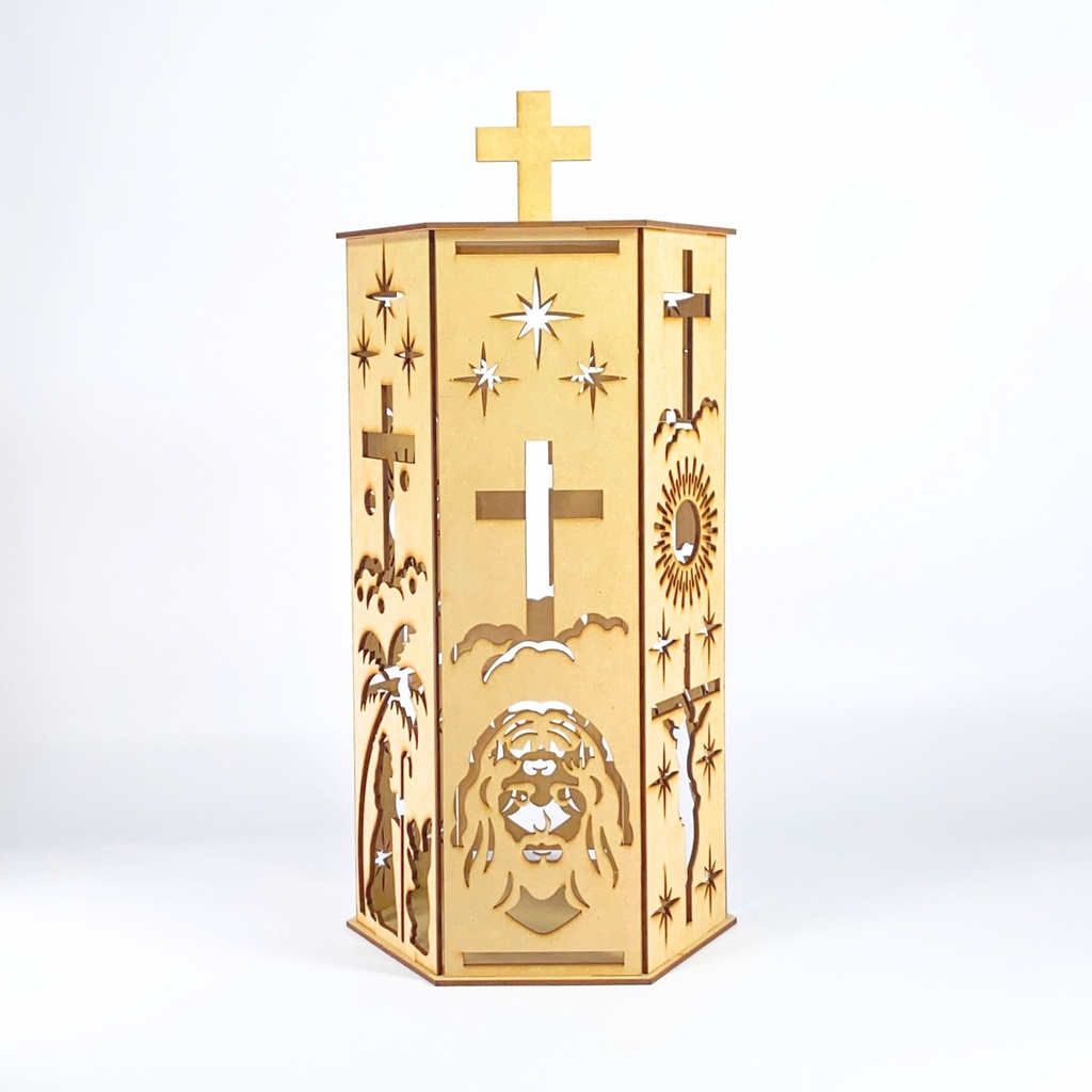 Lampara Hexagonal Navidad Jesús Cruz Semana Santa Pack10 Mdf
