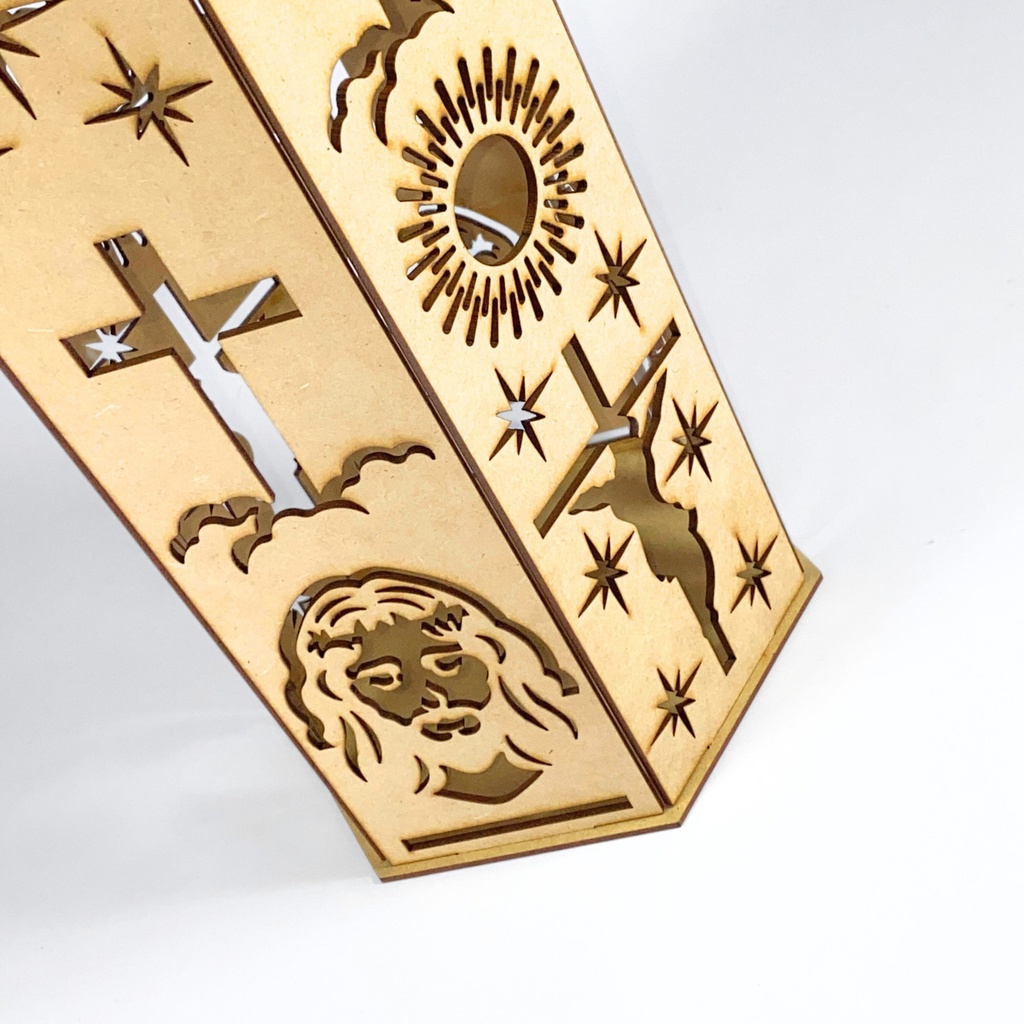 Lampara Hexagonal Navidad Jesús Cruz Semana Santa Pack10 Mdf