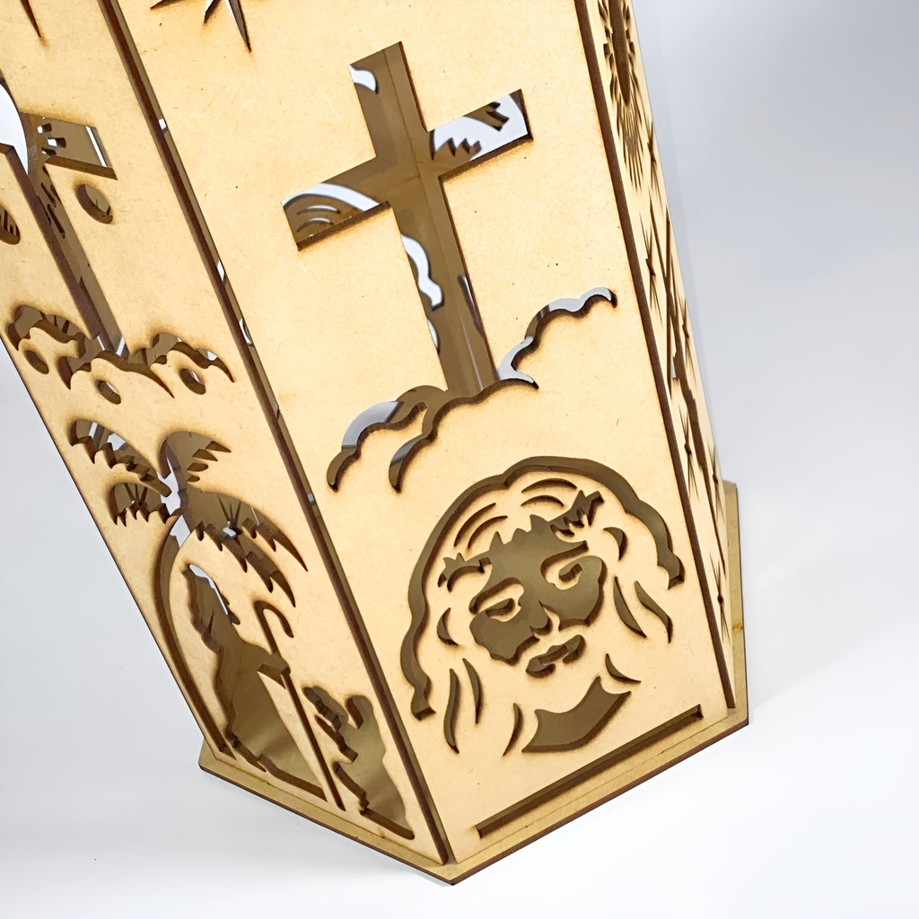 Farol Hexagonal Navidad Jesús Cruz Semana Santa Fiesta Mdf