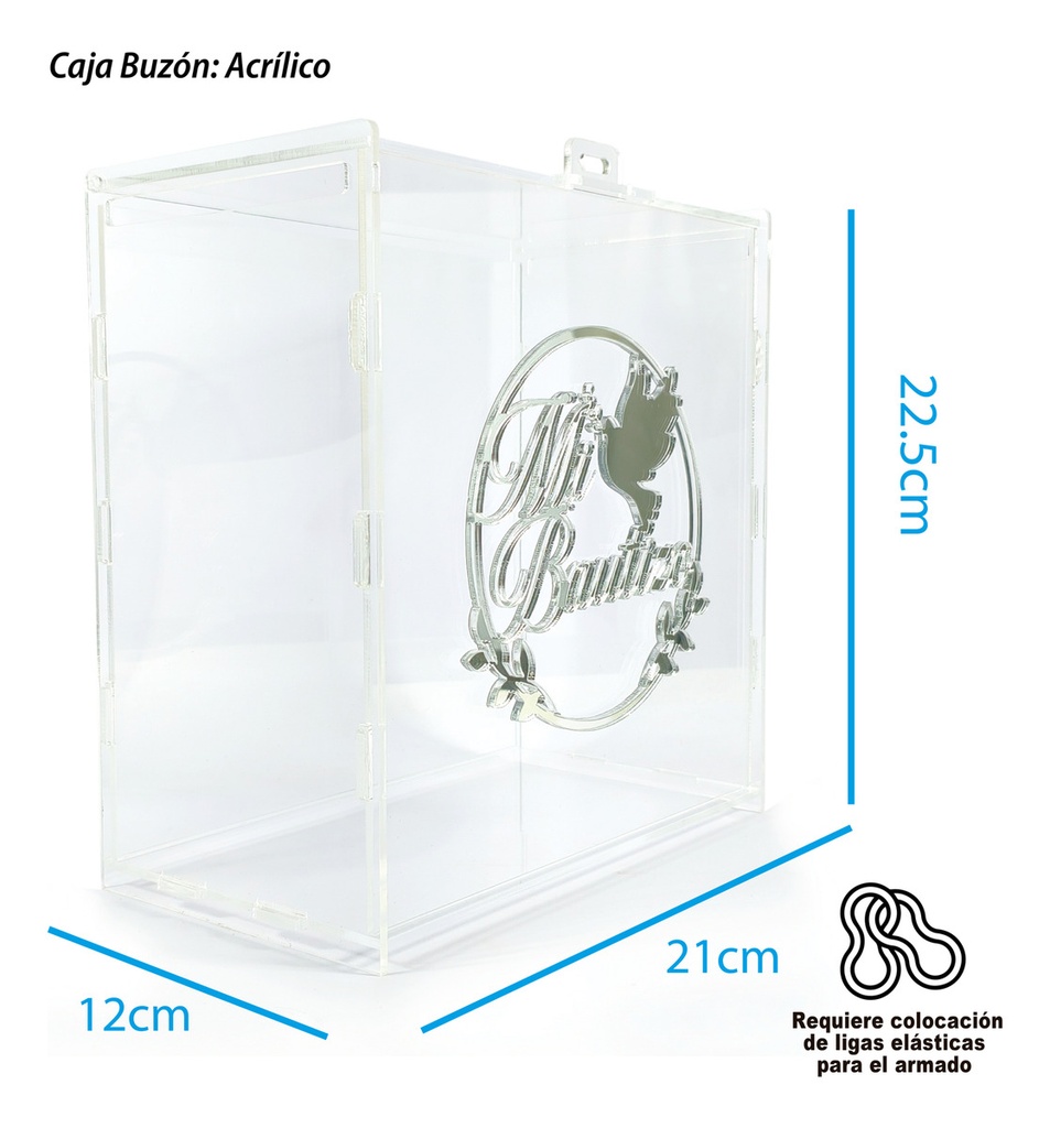 Caja Buzón Sobres Alcancía Mi Bautizo Años Plata Acrilico