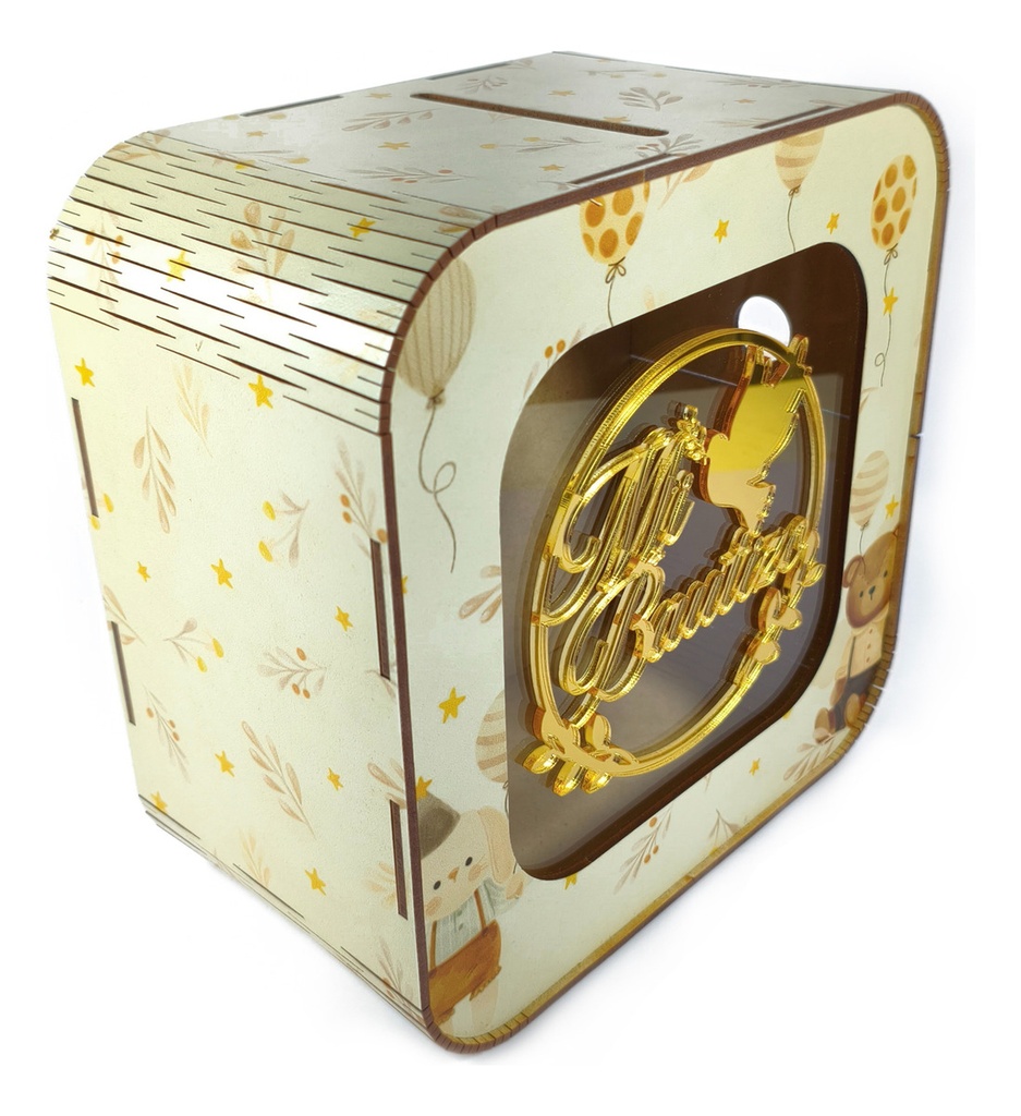Caja Buzón Sobres Alcancía Mi Bautizo Dorado Impreso