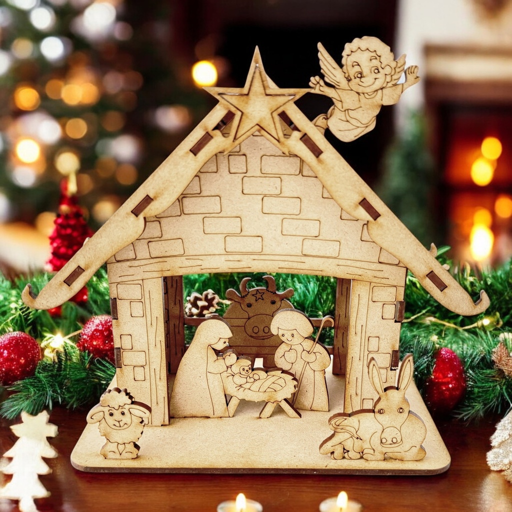 Nacimiento Navideño Pesebre Niño Dios Decoración Mdf Mini