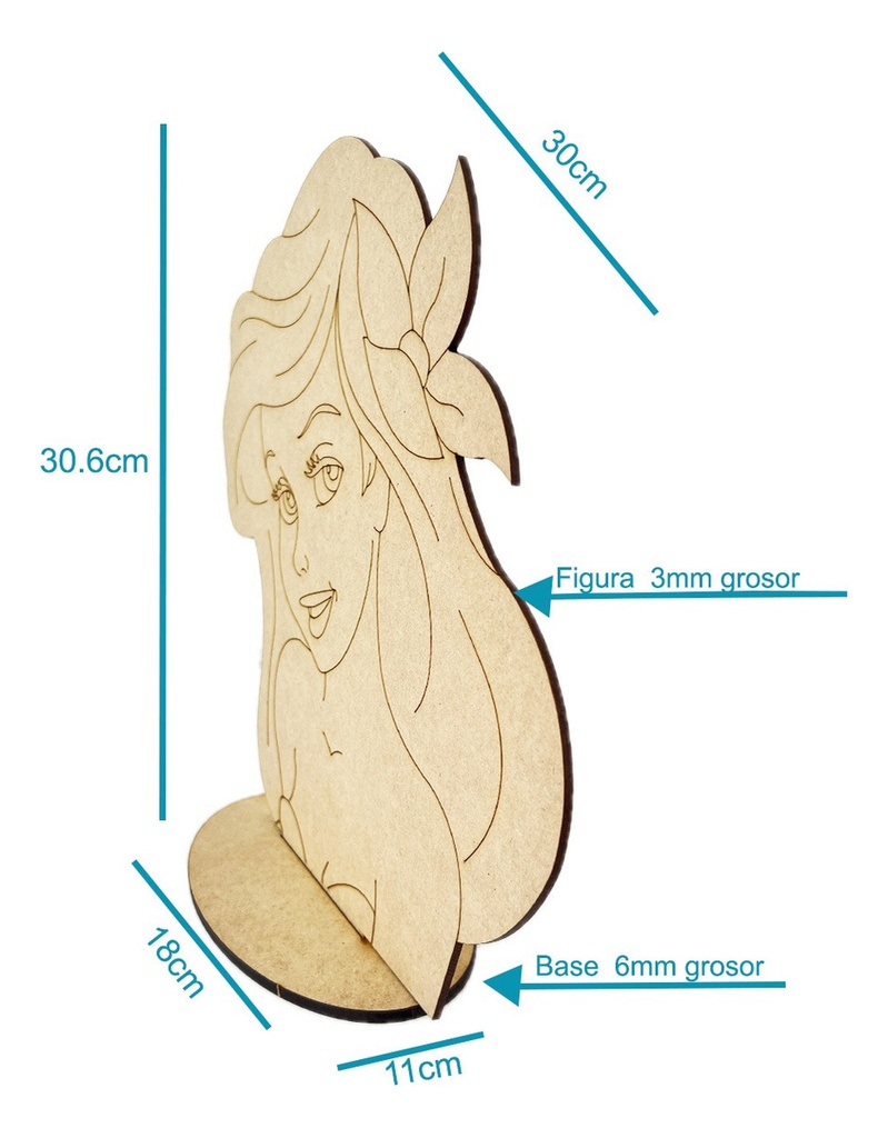 Centro De Mesa Sirenita Ariel Mdf