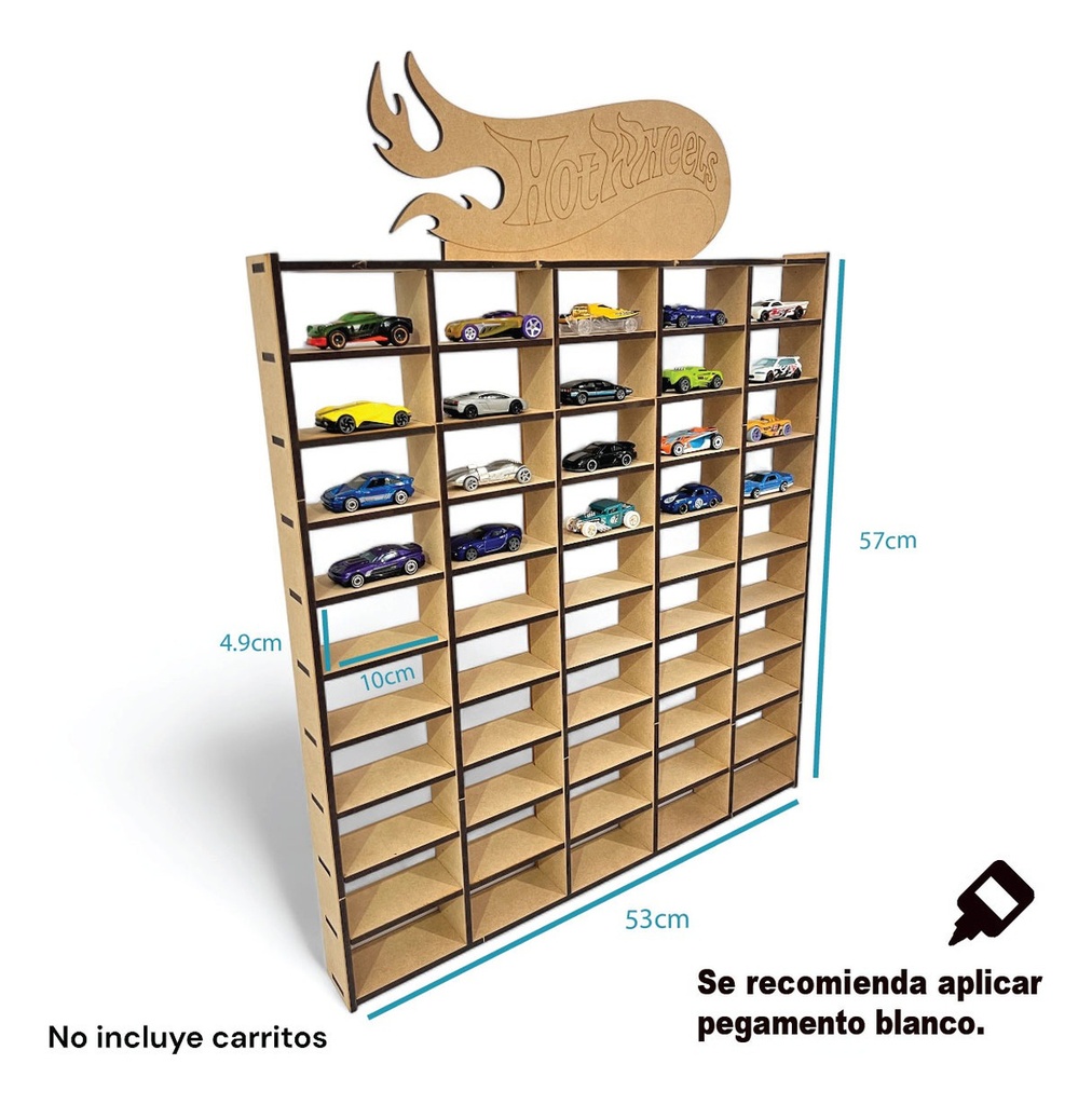 Exhibidor Para Carritos Hotwheels 50 Espacios Mdf 6mm