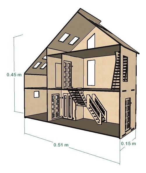 Casa De Campo Triángulo Para Muñeca Pequeñas  En Mdf 