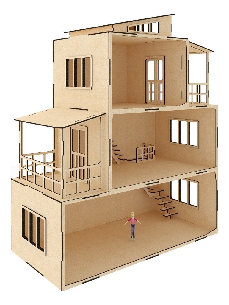 Casa Moderna De Muñecas Pequeñas  En Mdf 