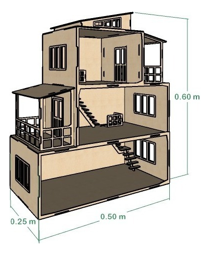 Casa Moderna De Muñecas Pequeñas  En Mdf 