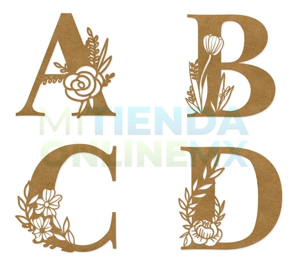 Letras Mdf Flores Corte Laser 50 Cm 3mm - Pack 19 Letras
