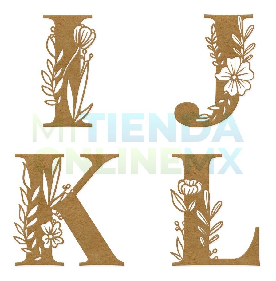 Letras Mdf Flores Corte Laser 50 Cm 3mm - Pack 19 Letras