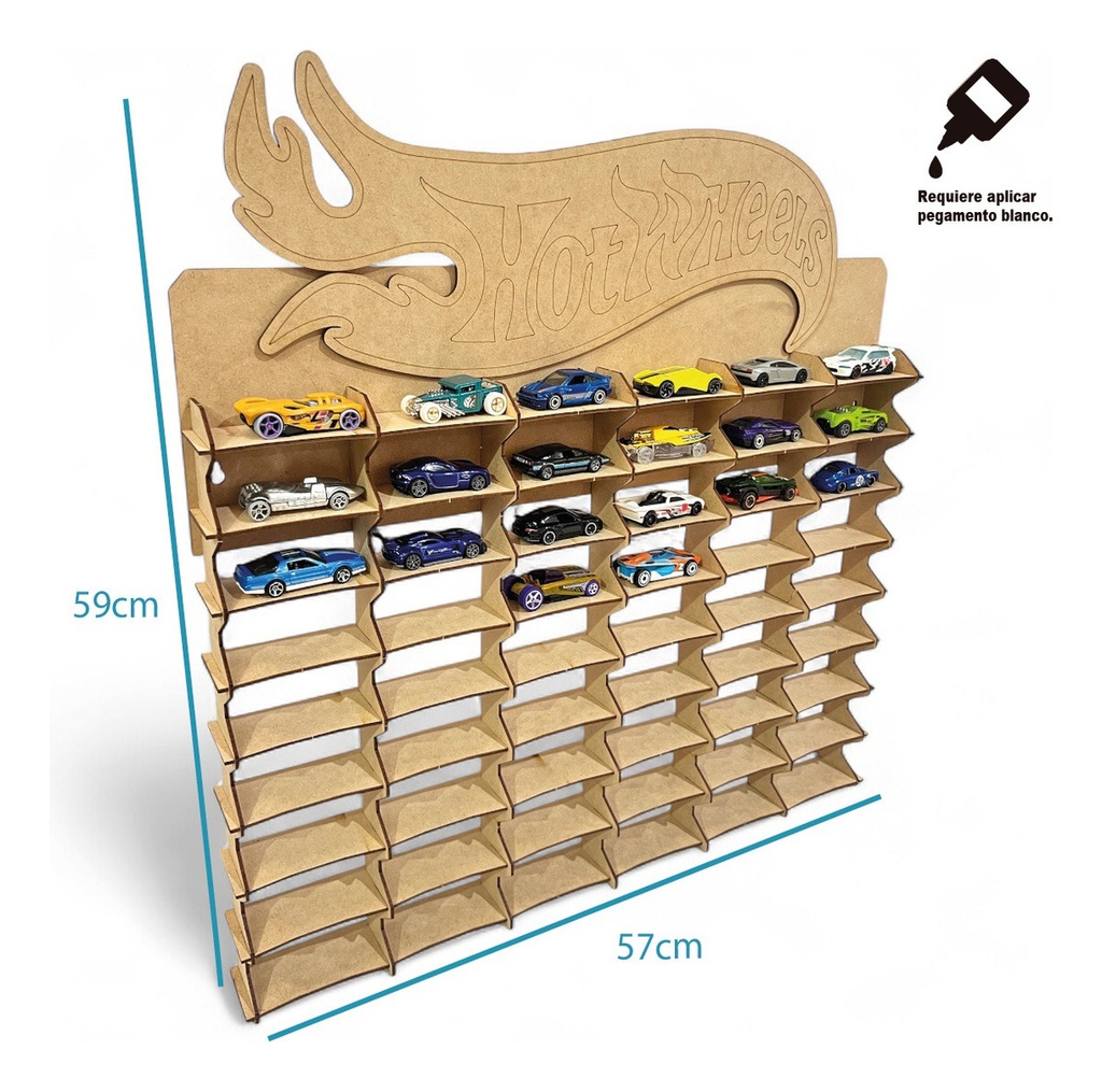 Exhibidor Repisa Para Hot Wheels 54 Carritos Natural Marrón Claro