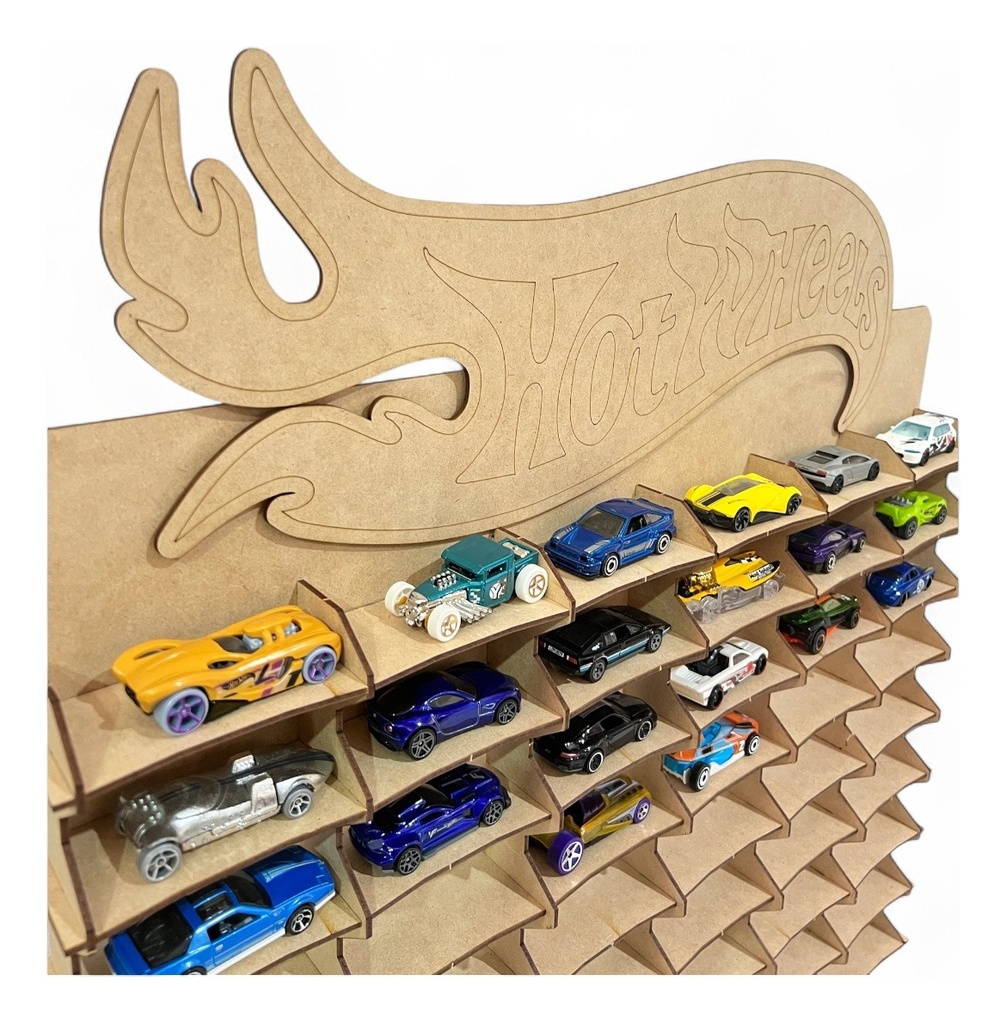 Exhibidor Repisa Para Hot Wheels 54 Carritos Natural Marrón Claro