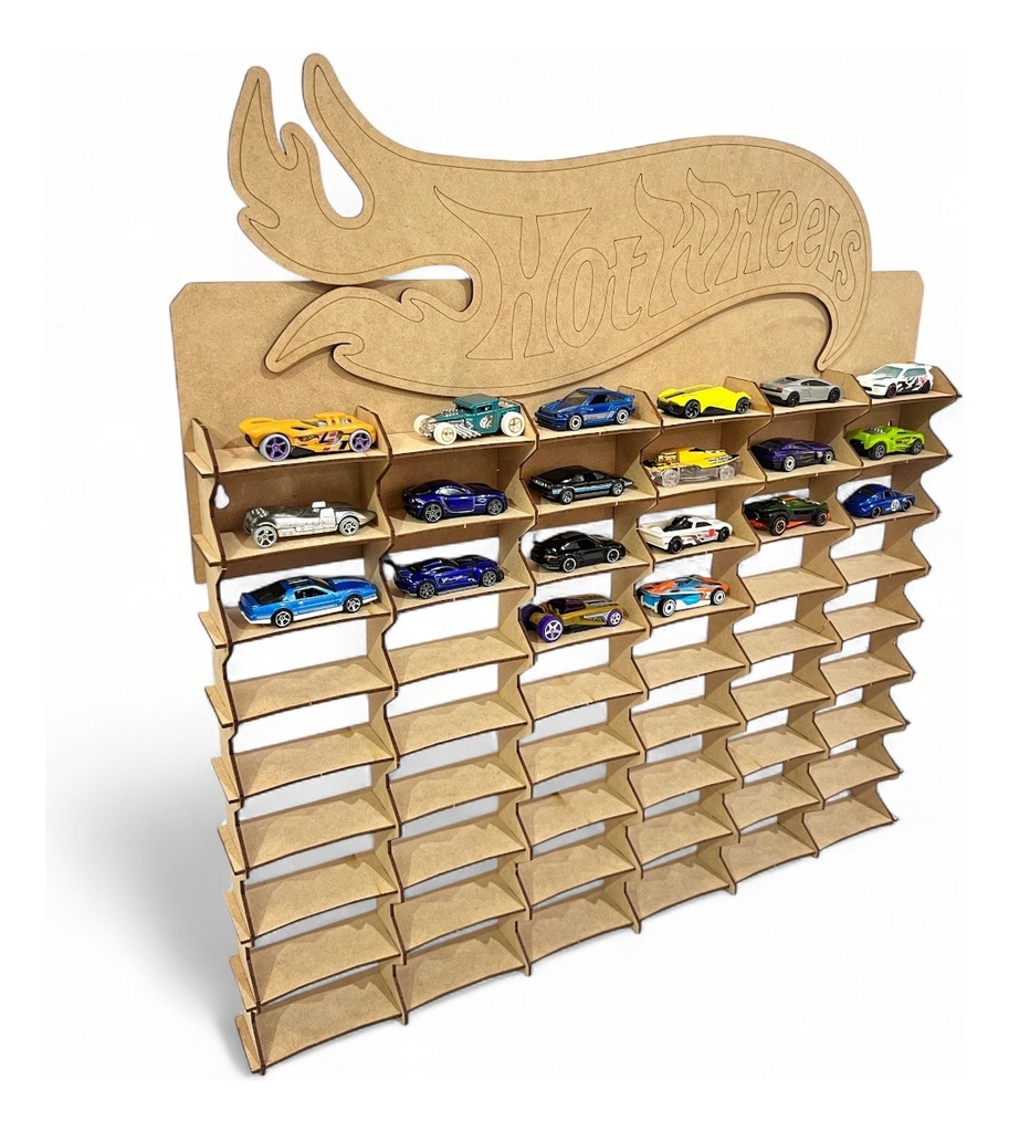 Exhibidor Repisa Para Hot Wheels 54 Carritos Natural Marrón Claro
