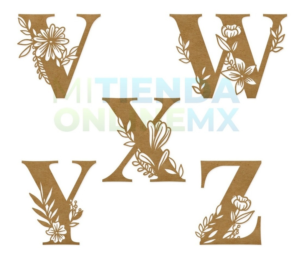 Letras Mdf Flores Corte Laser 50 Cm 3mm - Pack 19 Letras
