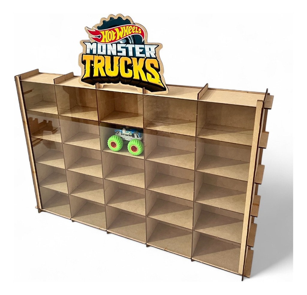 Exhibidor Carritos 25 Monster Truck O Monster Jam - Con Tapa Marrón Claro