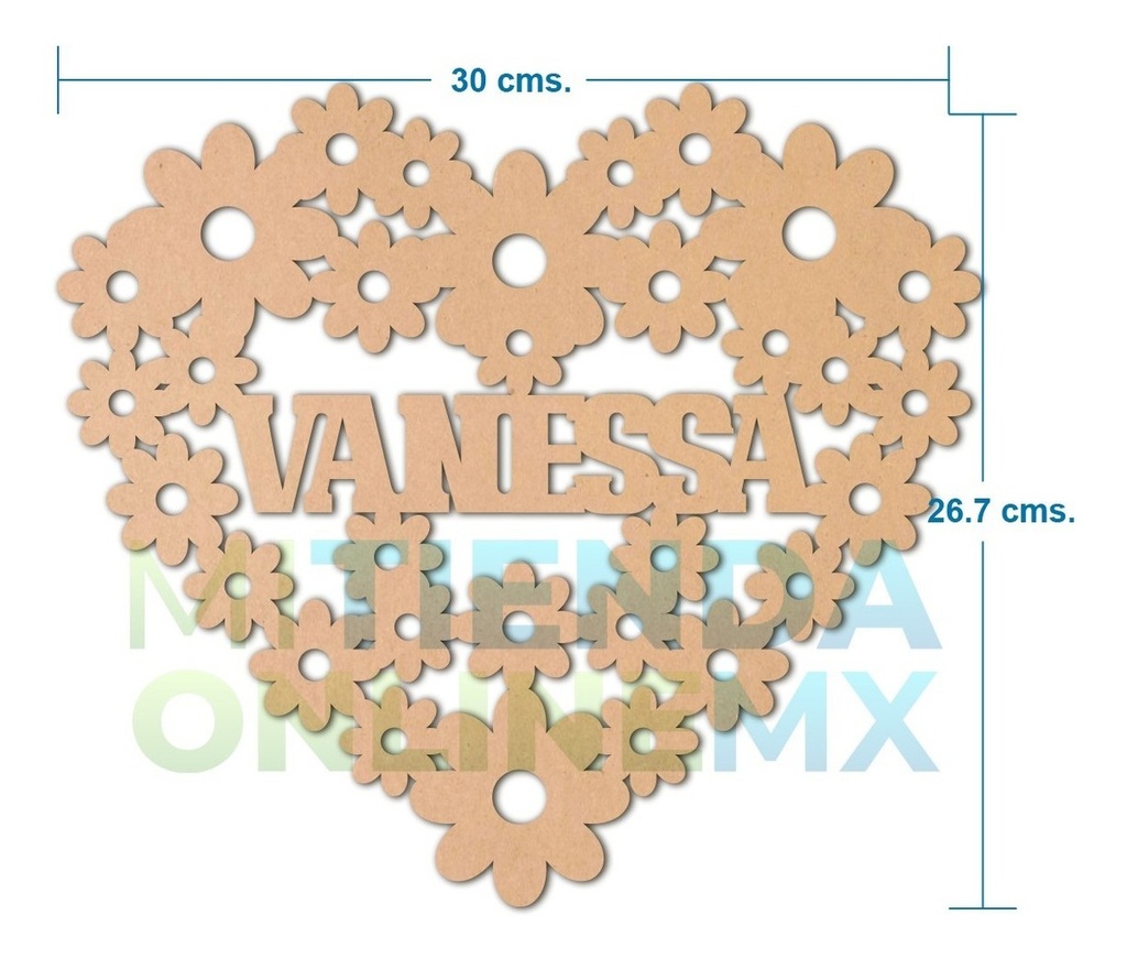 Cuadro Nombre Personalizado Flores San Valentin - 50x43 Cm