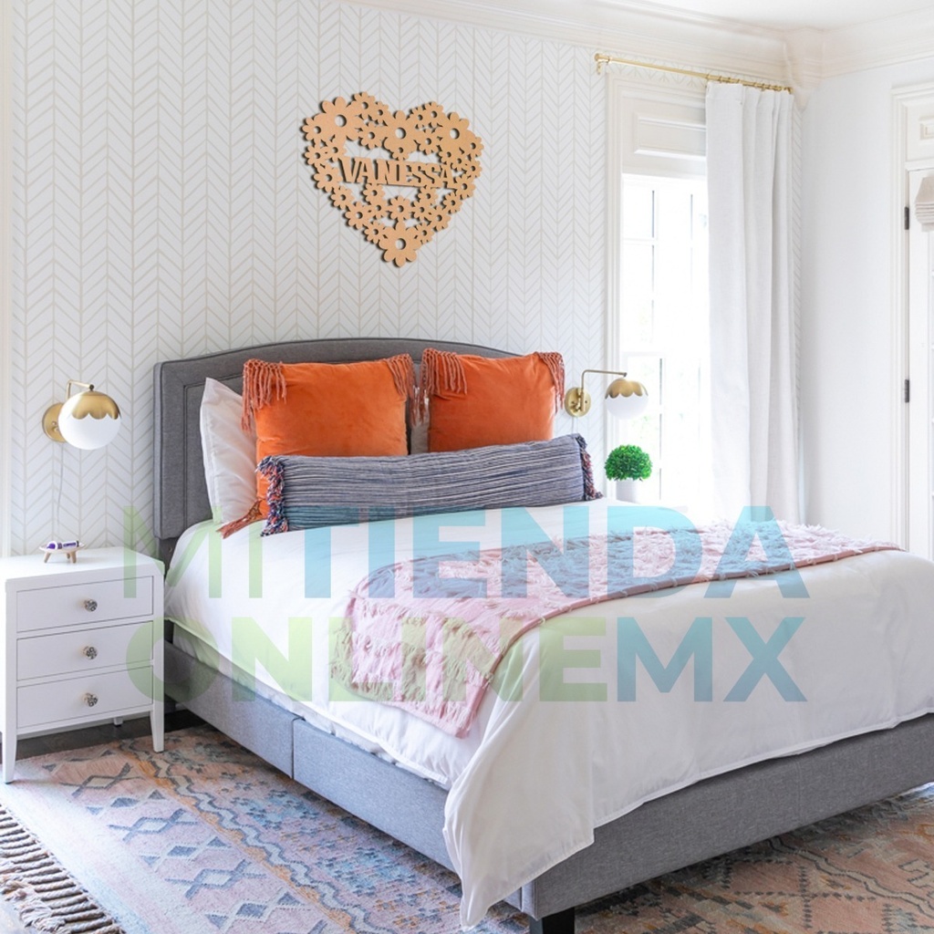 Cuadro Nombre Personalizado Flores San Valentin - 50x43 Cm