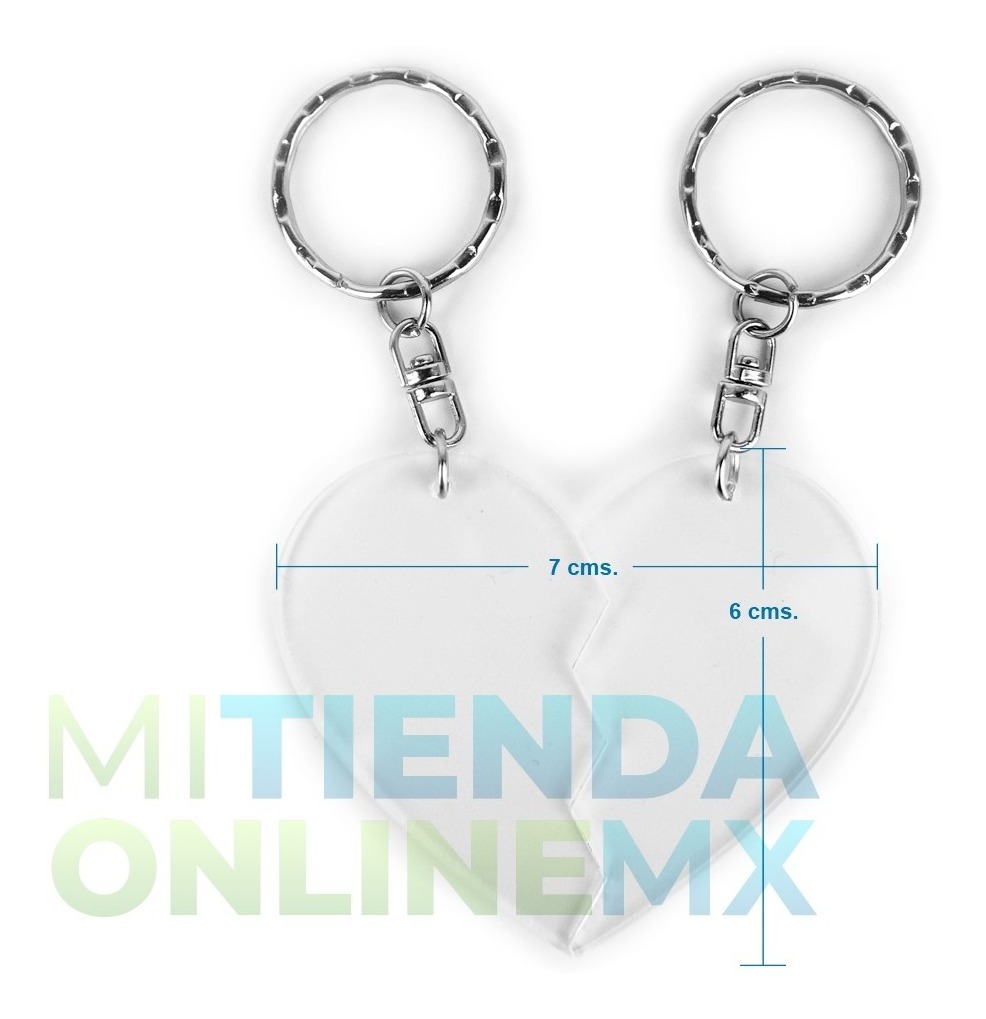 20 Llaveros De Acrílico 3mm, Corazón Partido, 7cm