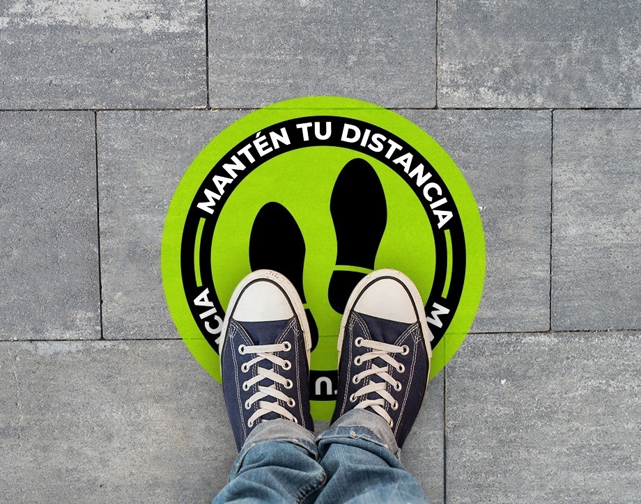 Calcomanías Piso Sana Distancia Uso Rudo 25cm - Pack 12