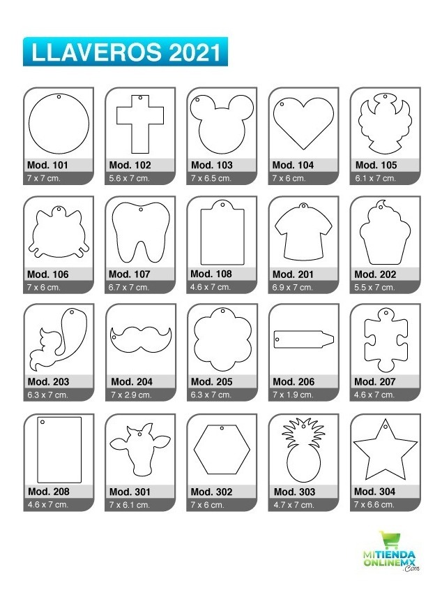 20 Llaveros De Acrílico 3mm, Formas Diversas, 7 Cm