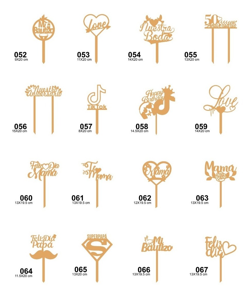 Letreros Cake Topper Variedad Fiesta - Mdf 3mm Pack 40
