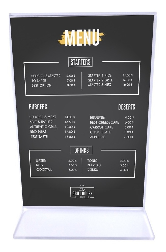 Porta Menu Porta Folleto Restaurante 14x10.5 Cm 2 Mm