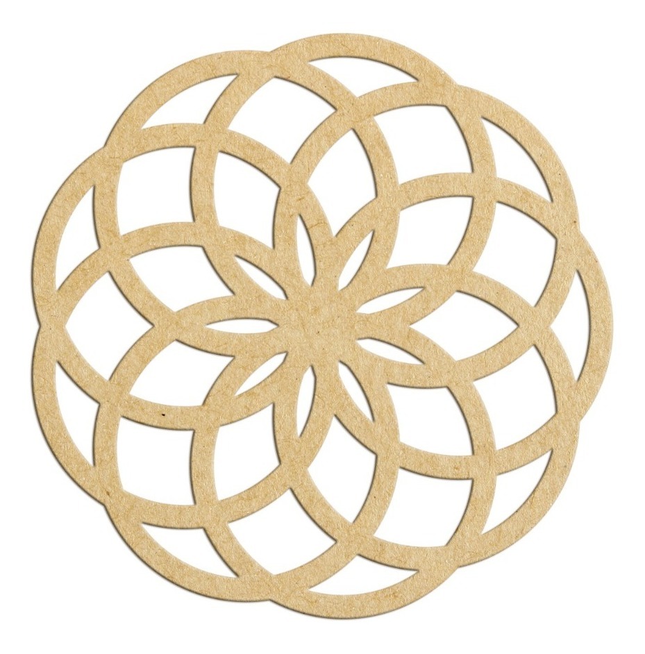 Geometría Sagrada 15 Cm X 15 Cm Mdf3mm Mandalas Natural 7pz