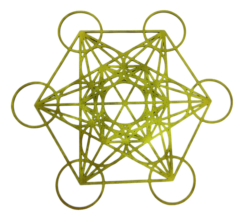 Cuadro Cubo Metatron Pared Decoración 70x64 Oro/plata/negro