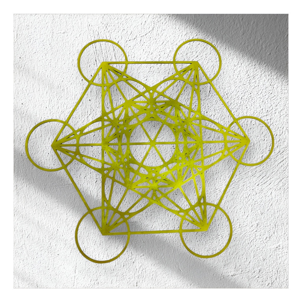 Cuadro Cubo Metatron Pared Decoración 70x64 Oro/plata/negro