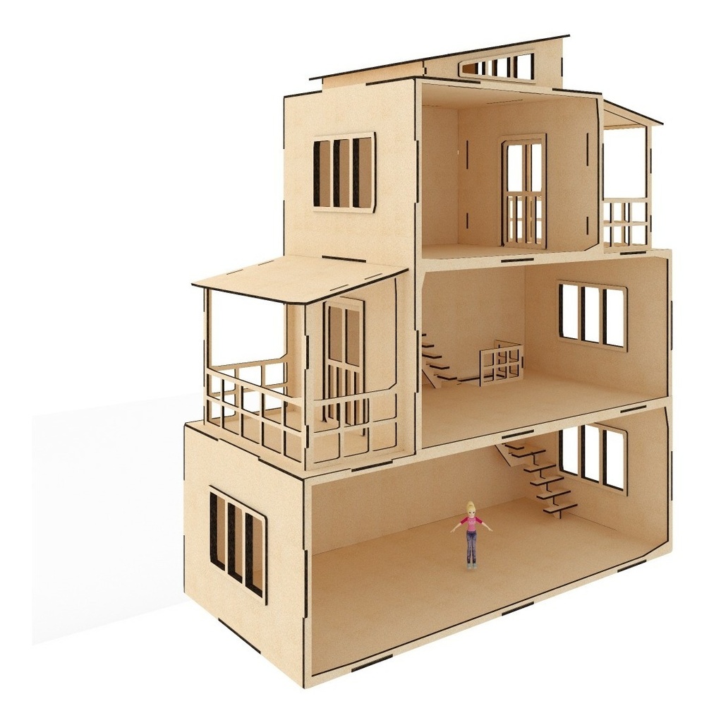 Casa Moderna De Muñecas Pequeñas  En Mdf 