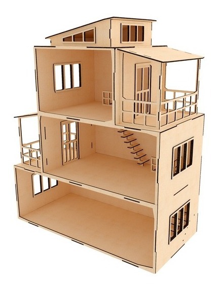 Casa Moderna De Muñecas Pequeñas  En Mdf 