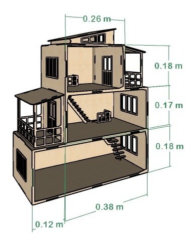 Casa Moderna De Muñecas Pequeñas  En Mdf 