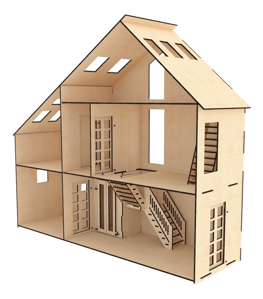 Casa De Campo Triángulo Para Muñeca Pequeñas  En Mdf 