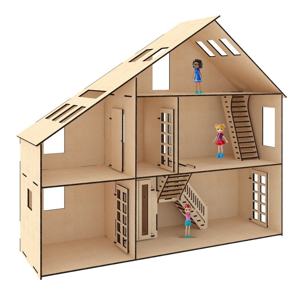 Casa De Campo Triángulo Para Muñeca Pequeñas  En Mdf 