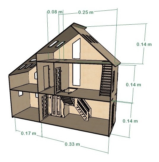 Casa De Campo Triángulo Para Muñeca Pequeñas  En Mdf 