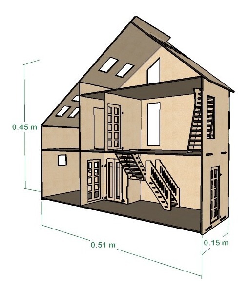 Casa De Campo Triángulo Para Muñeca Pequeñas  En Mdf 
