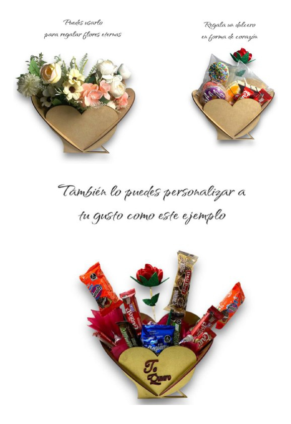 Regalo Dulcero Florero Corazón San Valentín Mdf - Pack 15