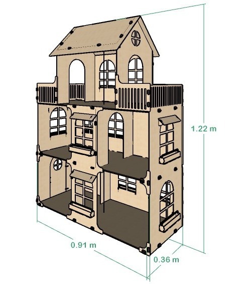 Casa Penthouse 3 Pisos Para Muñecas Clasicas 29cm Mdf
