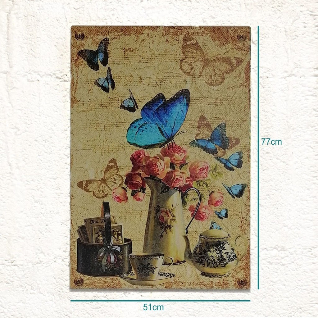 Cuadro Decorativo Vintage Hogar Oficina Mariposa Azul 51x77