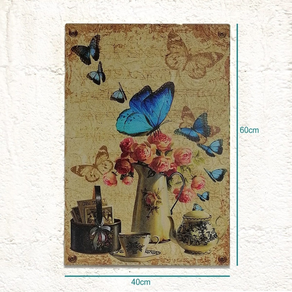 Cuadro Decorativo Vintage Hogar Oficina Mariposa Azul 40x60
