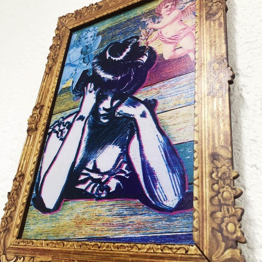 Cuadro Decorativo Vintage Hogar  Mujer Pensante Marco 26x37