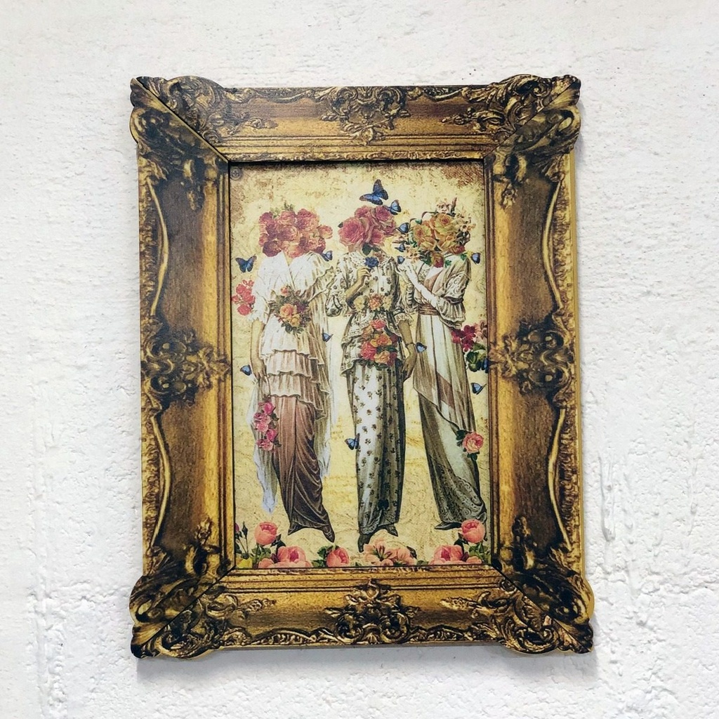 Cuadro Decorativo Vintage Hogar Oficina 3 Damas Marco 30x41