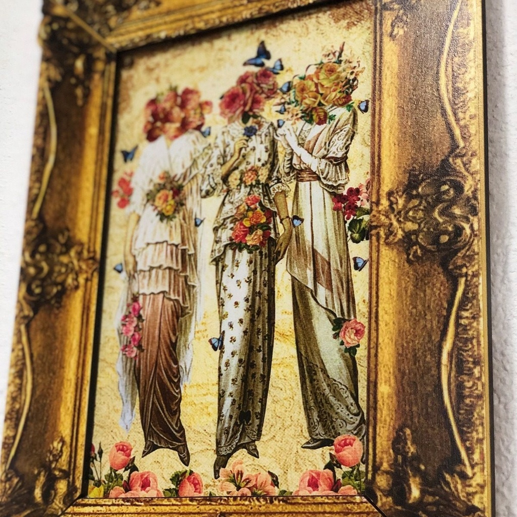 Cuadro Decorativo Vintage Hogar Oficina 3 Damas Marco 30x41