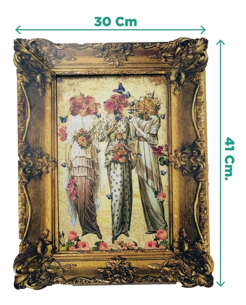 Cuadro Decorativo Vintage Hogar Oficina 3 Damas Marco 30x41