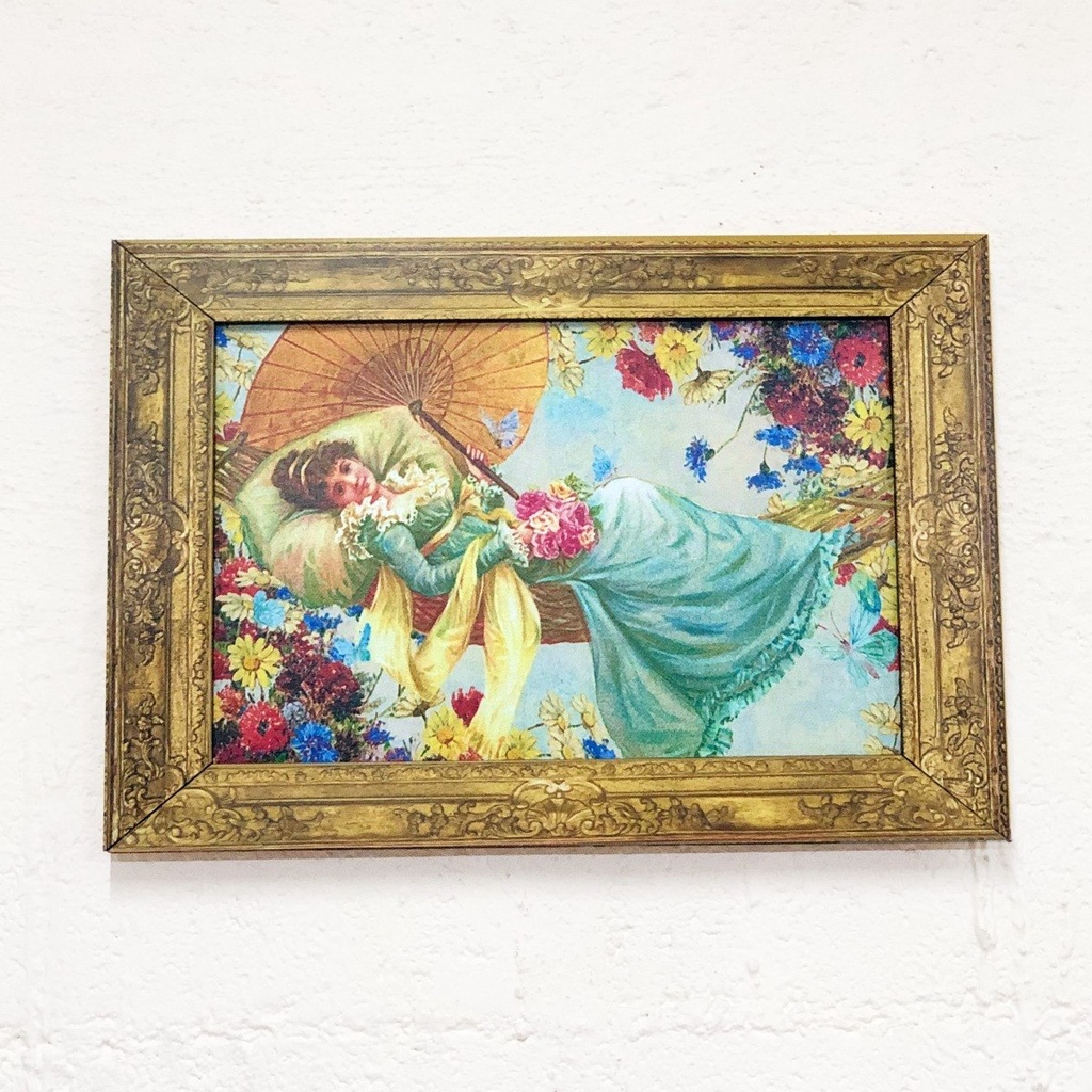 Cuadro Decorativo Vintage Hogar Mujer Reposando Marco 37x26