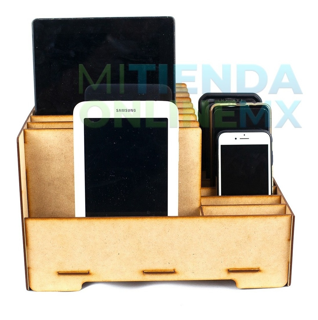 Caja Organizador Exhibidor Mdf Para 10 Celulares Y 10 Tablet