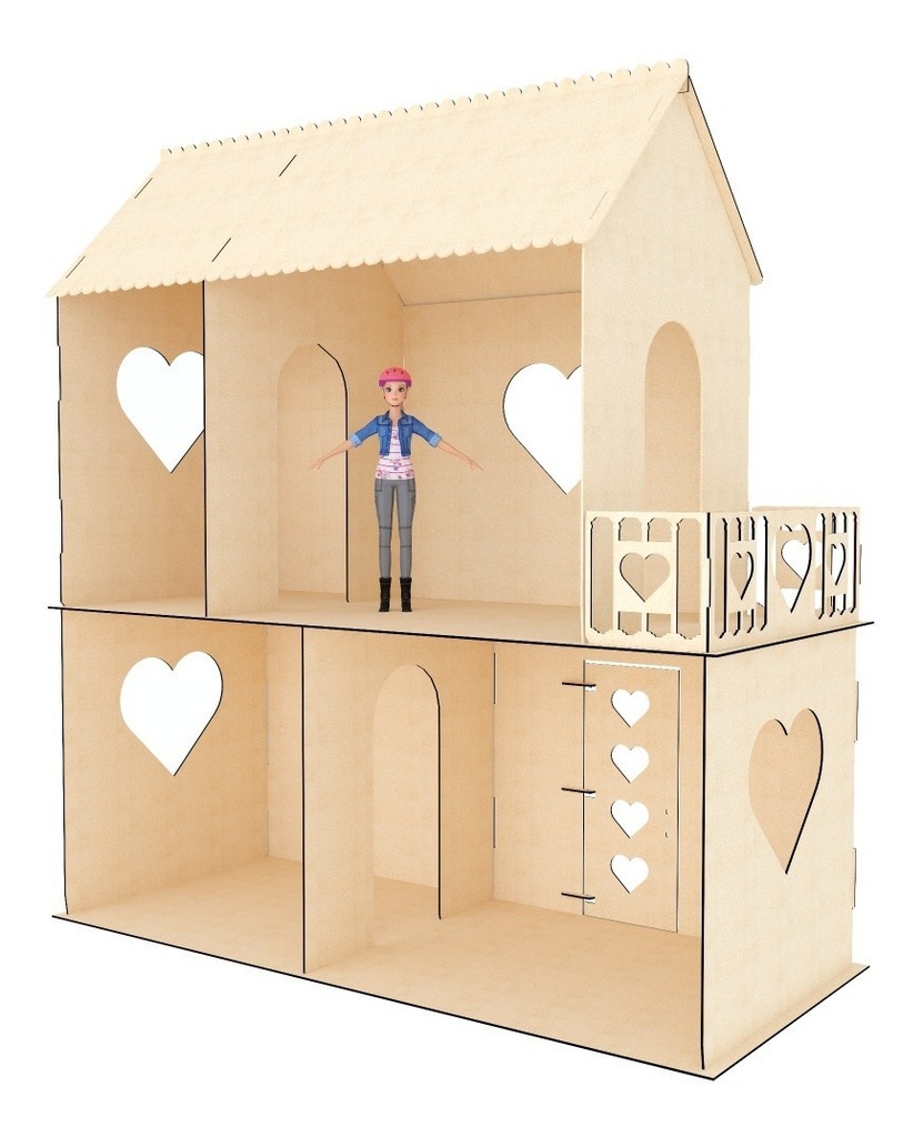 Casa De Muñecas Clasicas 29cm 2 Pisos Sin Muebles Mdf