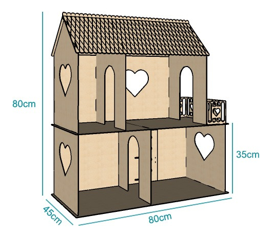 Casa De Muñecas Clasicas 29cm 2 Pisos Sin Muebles Mdf