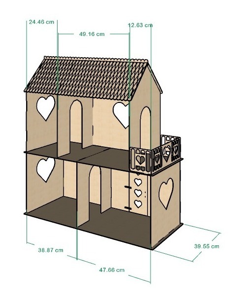 Casa De Muñecas Clasicas 29cm 2 Pisos Sin Muebles Mdf