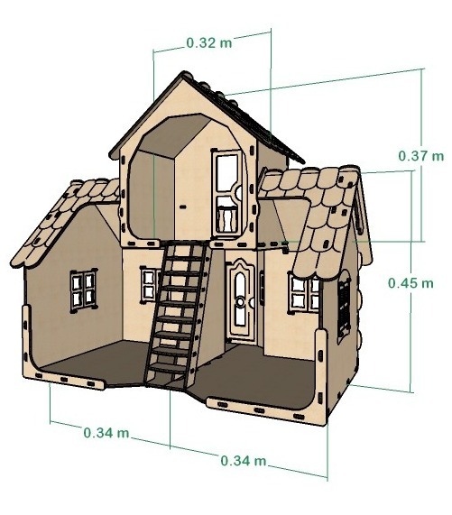 Casa  Clasica Para Muñecas 29cm Mdf 6mm