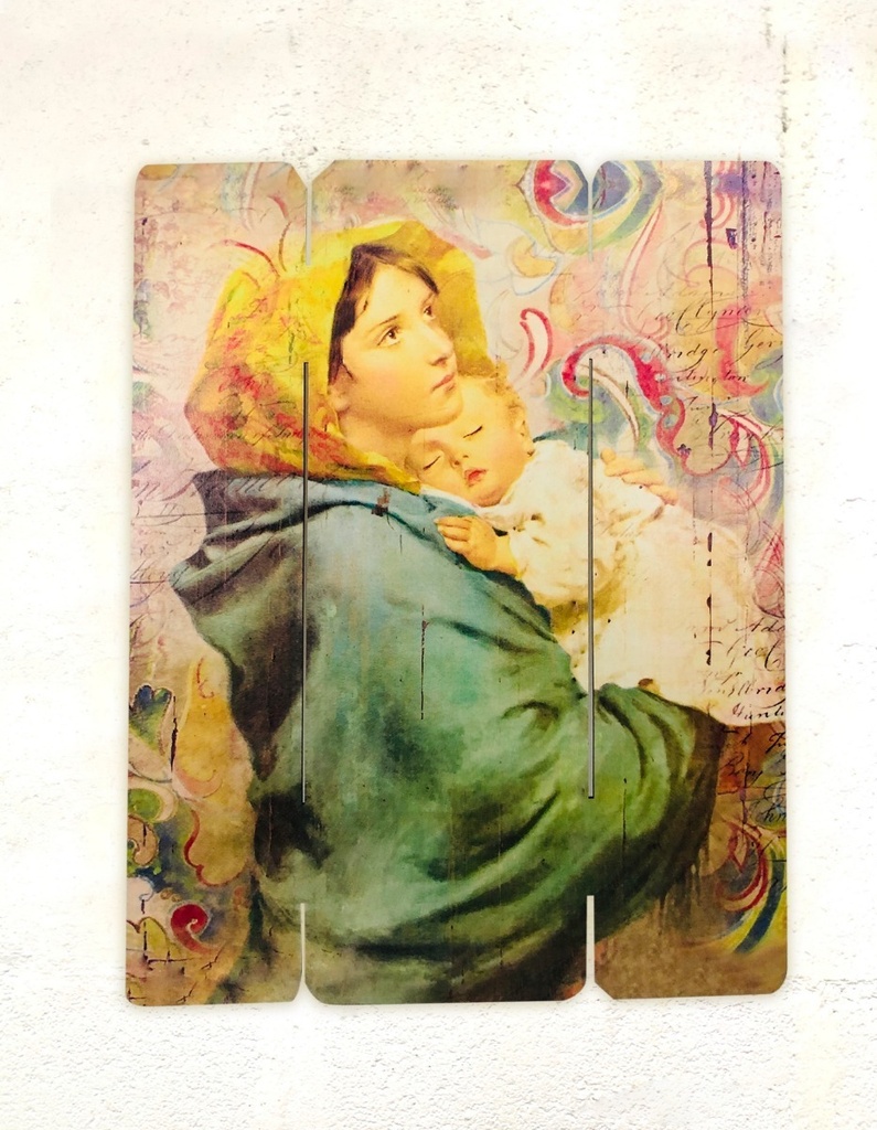 Cuadro Madona Con Niño Dios Impresión Directa Mdf 60x77cm